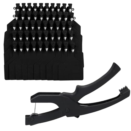 Tags One-Piece Cattle Ear Tags 50pcs Blank Large Tags with Specialized Pliers, Animal Identification Tags for Cows Goats Sheep Pigs (Black) - color: Black