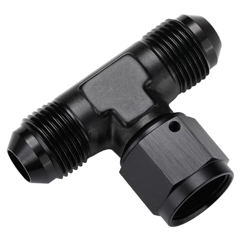 8AN Male Flare Tee T Fitting Adapter with AN8 Female Swivel On Side Aluminum Black - size: 8AN