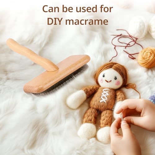 Sheepskin Wool Brush - Carpet Rake Tool for Pet Hair Removal and Household Fabric Care - color: Wood