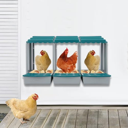 Chicken Nesting Boxes, 3 Compartment Nesting Boxes for Laying Eggs, Roll Away Nesting Box Egg Collection Tray, Wall Mount Poultry Roll Away Chicken Laying Boxes (Grey) - color: 3 Compartment Nesting Boxes (Grey)
