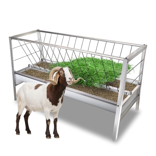 77 Gallon Hay Feeder for Goats & Livestock Shelter with 2 Trays, 2 in 1 Design Hay Rack Up to Feed 14 Livestocks, Solid Galvanised Steel Goat Feed for Long-Lasting Use in Outdoors&Farms, Sliver