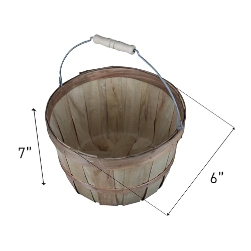 SSWBasics One Peck Basket With Handle - Set of 3 - Natural Unfinished Pine Wood Apple Basket - Durable Bushel Baskets for Produce Display - Ideal for Retail, Thrift, Boutique, Convenience Store,