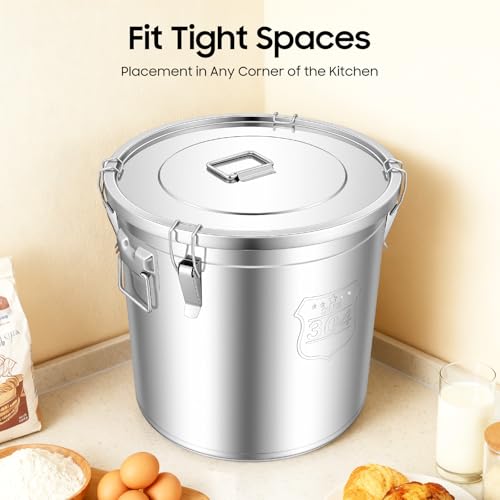 48L (12.68 gal) Stainless Steel Food Storage Container with Lid, Airtight Locking Bucket for Rice, Flour, Pet Food - Food Grade 304, Commercial & Home Kitchen (12.68 gal) - size: 12.68 gal