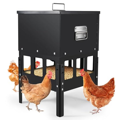30-40LBS Large Chicken Feeder No Waste 12-Ports Automatic with Magnetic Baffle to Prevent Rodents and Mice Large Poultry Feeder Adjustable Height Suitable for All Poultry, Weatherproof - color: 30-40LBS