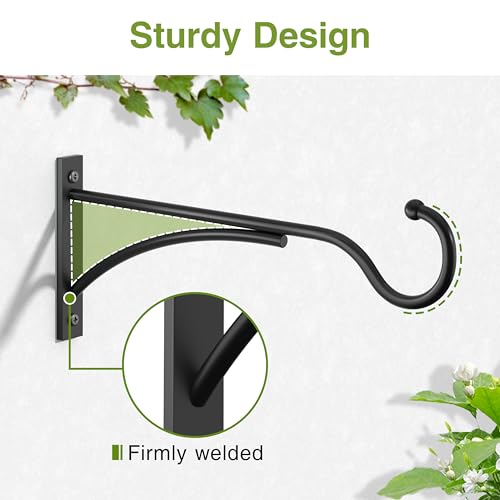 8 Inch 2 Pack Heavy Duty Plant Hangers Outdoor, Metal Plant Brackets for Hanging Baskets, Plant Wall Hooks for Bird Feeders, Wind Chimes & Lanterns, Premium Metal Hooks Matte Black, 30lbs Capacity - size: 8 in, 2 pk