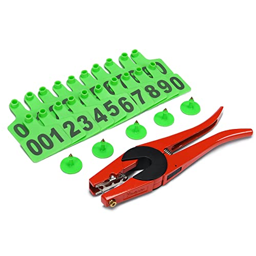 Ear Tag Tool Number Laser Type Livestocks Animal Supplies Indentification Card Pet Id Tags Male Buttons/Backs for Cattle/Cows/Calves(500pcs Green Ear Tags +1pcs Ear Tag Applicator) - color: Green, size: 500