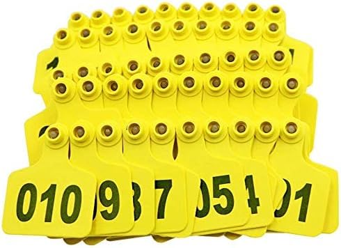 KaDdu 100PCS Cattle Pigs Ear Tags Numbered 001-100/101-200/201-300/301-400/401-500 Plastic Livestock Animal Ear Tag for Cows Goats Pigs 101-200 Yellow - color: Yellow, size: 101-200