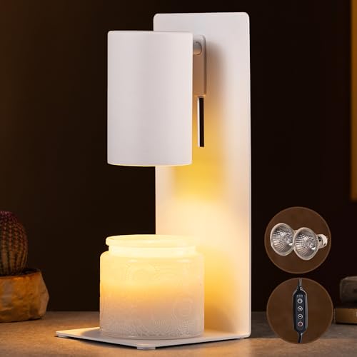 White Candle Warmer Lamp with Timer & Dimmable, Height Adjustable Flameless Candle Warmer for Jar Candles, 2 Bulbs Included, Gifts for Mom, House Warming New Home Bedroom Decor - color: Candle Warmer(white)