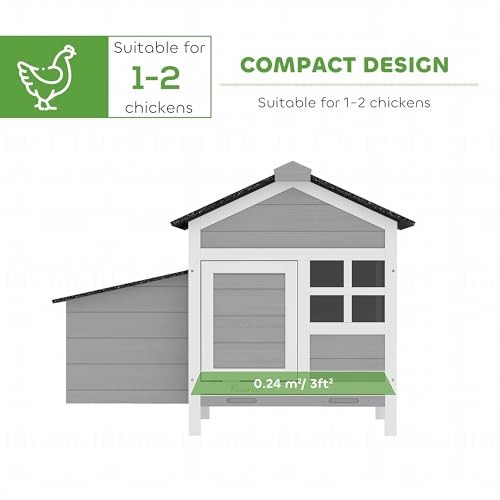 PawHut Chicken Coop Outdoor Weatherproof, Wooden Duck House with Nesting Box, Pull-Out Metal Tray, for 1-2 Chickens, Rabbits, Ducks, Poultry Cage Rabbit Hutch for Backyard, Farm, 36" x 25" x 27"
