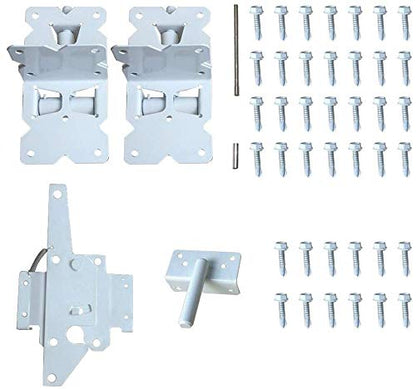 ZEKOO Stainless Steel Vinyl Fence Gate kit, Self Closing Gate Hinges and Latch, Rust Proof, Use for Vinyl Fence Gate and Wood Fences Gate, Heavy Duty 1 Gate Latch 2 Gate Hinges (White) - color: White One Set