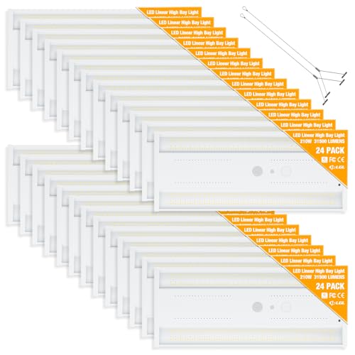 LED Linear High Bay Light, 210W High Bay Shop Lights Fixture, Compatible with Industrial 120-277V, 31500LM for Shop Garage Warehouse, UL Complied, 24 Pack, White - color: 5000K 24PACK, size: 210W