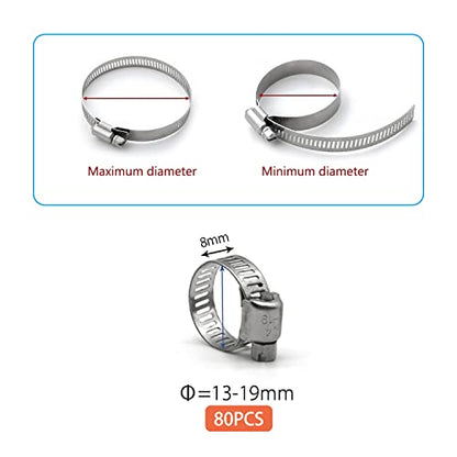 ZIPCCI Hose Clamp, 80 Pack Stainless Steel Hose Clamps Worm Gear Fuel Line Pipe Clamps, 13-19mm (1/2-3/4 inch) - size: 13-19mm (5/8inch)