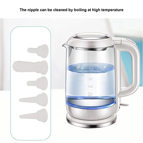 Pet Nipple Feeder with 5 Silicone Nipples, Small Pet Milk Bowl for Rabbits Puppy Kitten, Food Grade Safe Material, Simulated Breastfeeding Design with Protective Cover, Easy to Use