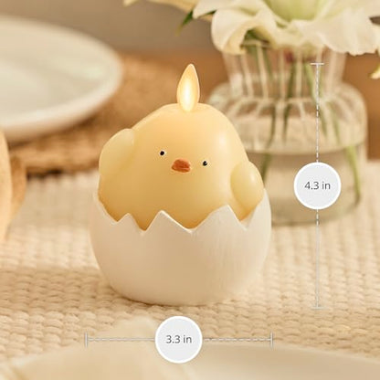 Luminara Hatching Easter Chick Candle - 3.3" x 4.3" - Flameless Real-Flame Holiday-Inspired Decor - AA Batteries - Flickering LED Flame - color: Yellow