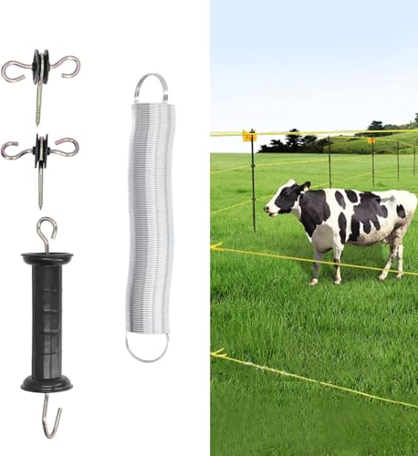 Electric Fence Gate Spring Set,Livestock Electric Fence Spring Gate Handles Kit with Handle Insulated Nail for Electronic Fence Spring Door System