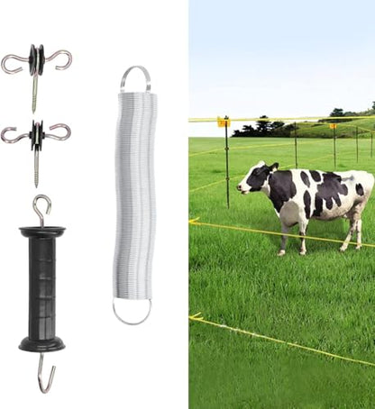 Electric Fence Gate Spring Set,Livestock Electric Fence Spring Gate Handles Kit with Handle Insulated Nail for Electronic Fence Spring Door System