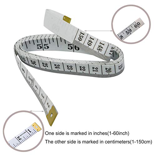 GDMINLO Soft Tape Measure Double Scale Body Sewing Flexible Tailor Craft Vinyl Ruler for Weight Loss Medical Body Measurement, Has Centimetre Scale on Reverse Side 60-inch（White）