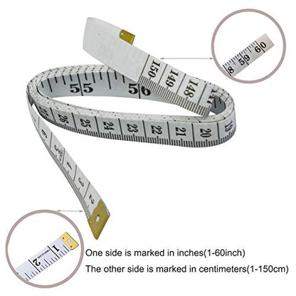 GDMINLO Soft Tape Measure Double Scale Body Sewing Flexible Tailor Craft Vinyl Ruler for Weight Loss Medical Body Measurement, Has Centimetre Scale on Reverse Side 60-inch（White）