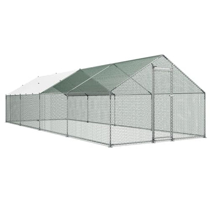 VEVOR Large Metal Chicken Coop with Run, 9.8x26.5x6.5 ft Walk-in Chicken Runs for Yard with Cover, Spire Roof Hen House with Security Lock for Outdoor and Backyard, Farm, Duck Rabbit Cage Poultry Pen - size: 314.9"L x 118.1"W x 78.7"H