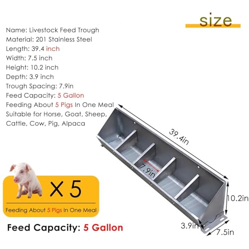 Hog Feeder Livestock Feed Trough Automatic Pig Feeder Heavy Duty Stainless Steel, Separated Fence Feeder Trough, Multipurpose Livestock Trough for Pig Horse,B - size: B