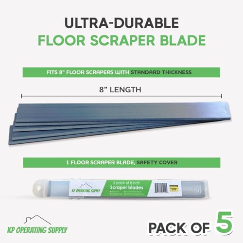 8" Replacement Floor Scraper Blades 5 -Pack - Angled Demolition Scraper Blades for Efficient Flooring Removal and Demolition Razors - Compatible with Telescoping Floor Scrape - by KP Operating Supply - size: Pack of 5