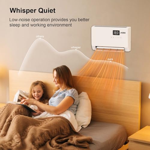 Wall-Mounted Space Heater with ECO Thermostat and Remote Control, LED Display, 60°/90°/120° Oscillation Modes, 24-Hour Timer, Indoor Electric Space Heater - size: 16.5" W
