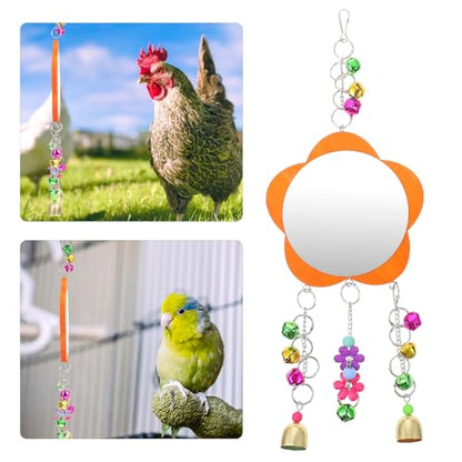 Chicken Mirror for Birds Pet Cage Accessory Resistant to Biting and Falling Fun Plaything for Parrots Roosters Hens Enrichment and Decoration