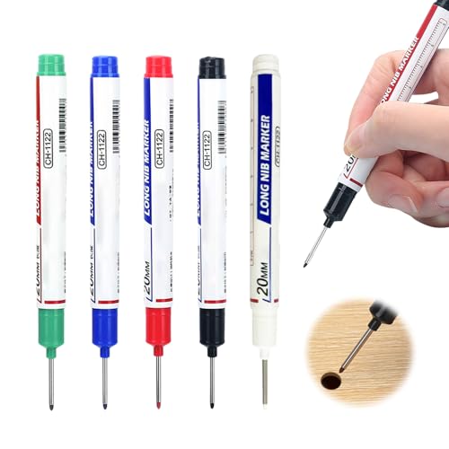 5PCS Long Head Deep Hole Marker Pens, 20mm Deep Reach Markers, Quick-dry Waterproof Long Nib Permanent Markers, Carpenter Ink Marker Pens, Construction Marking Tool, Metal Marking Pen (Colorful) - color: Colorful