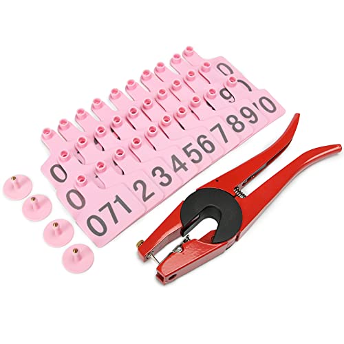 Livestock Tool one-Piece Ear Tags for Cow/Cattle Animal Instruments Tool Universal Tagger Puncher applicator Farm Supplies (1000PCS Pink ar tag X 1pcs Ear tag applicator) - color: Pink, size: 1000