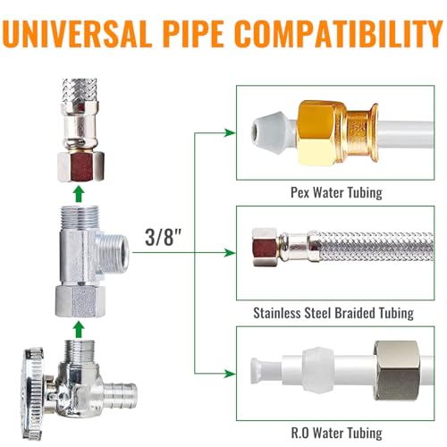 SUNGATOR 3/8 Inch Compression Tee, 3 Way Water Line Splitter, Add-A-Tee Valve 3/8 Inch Inlet x 3/8" Outlet x 3/8” Outlet, No Lead Brass Compression Splitter (2-Pack) - style: 3/8 Add-A-Tee Chromed