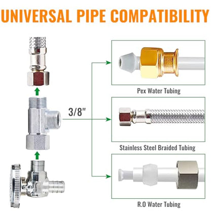 SUNGATOR 3/8 Inch Compression Tee, 3 Way Water Line Splitter, Add-A-Tee Valve 3/8 Inch Inlet x 3/8" Outlet x 3/8” Outlet, No Lead Brass Compression Splitter (2-Pack) - style: 3/8 Add-A-Tee Chromed