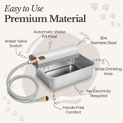 Automatic Pet Water Dispenser - 304 Stainless Steel Auto-Fill Water Bowl for Dogs - Poultry & Livestock - Float Water Level Control - 3/4" GHT Faucet Compatible - Wall Mount/Ground Usage