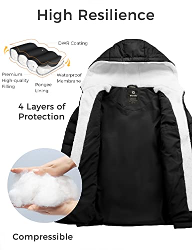 wantdo Women's Quilted Winter Coats Hooded Warm Puffer Jacket with Fleece Hood - color: Black, size: Large