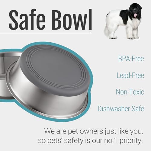 PEGGY11 Nonslip Stainless Steel Dog Bowls, 11.4 US Cup, 2 Count | No slide silicone bottom, Dishwasher safe, Easy to clean, Stackable design - size: 11.4 Cup