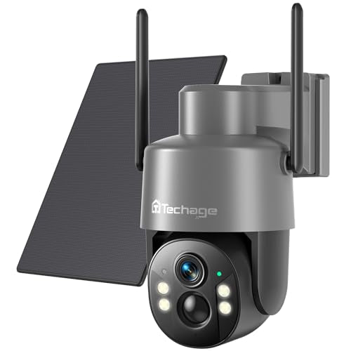Techage 4G LTE Cellular Solar Security Camera Wireless Outdoor, 2.5K NO WiFi Security Camera with Color Night Vision, 360° PTZ Live View, PIR Motion Detection, 2 Way Talk, 64GB Card Built-in SIM Card - color: Grey-CQ1SG-64GB