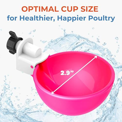 Lil'Clucker - Large Automatic Chicken Waterer Cups Suitable for Ducks, Geese, Turkeys, and Bunny Rabbit - Water Feeder Kit - Poultry Waterer (Pink, 12 Pack) - color: Pink, size: 12 Pack