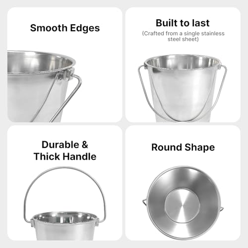 1.5 Gallon Heavy Duty Stainless Steel Bucket - Rust-Resistant Metal Bucket for Feeding & Watering Pets, Livestock & Cleaning - Perfect for Crates, Kennels, Cages & Hang on Fences - 6 Quart - size: 6 Quarts