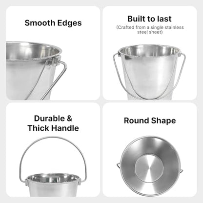 1.5 Gallon Heavy Duty Stainless Steel Bucket - Rust-Resistant Metal Bucket for Feeding & Watering Pets, Livestock & Cleaning - Perfect for Crates, Kennels, Cages & Hang on Fences - 6 Quart - size: 6 Quarts