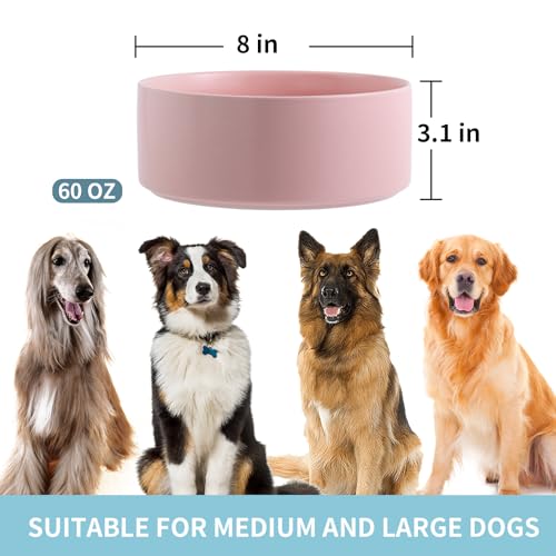 Pink Raised/Elevated Ceramic Dog Bowl for Medium Large Sized Breeds,Large Dog Food Water Bowl with Stand,8 in Non Slip Heavy Weighted 1800ml/ 7.6 Cups/60 OZ - color: Pink, size: 8 in