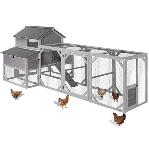 Aivituvin Extra Large Chicken Coop for 6-10 Chickens, Reinforced Outdoor Wooden Hen House with Run, 6 Nesting Boxes, Easy Clean Pull-Out Tray, Waterproof Asphalt Roof - Grey, 118" L x 26" W x 50" H - size: 118.0"L x 26.0"W x 49.5"H