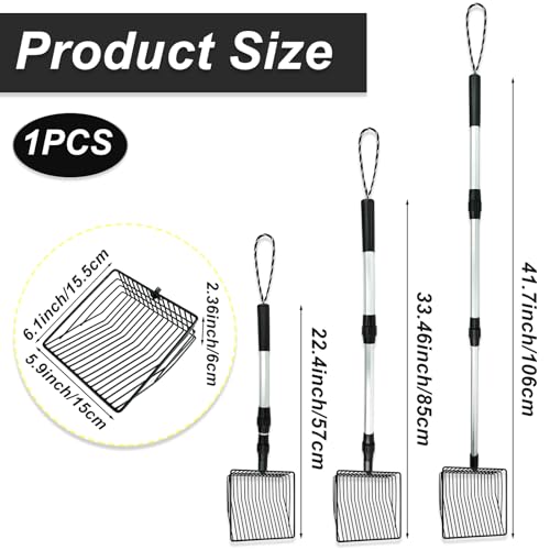 Chicken Poop Scooper 3 in 1 Adjustable Long Handle Litter Metal Scoop Heavy Duty Metal Chicken Poop Scooper Litter Sieving Shovel, Chicken Coop Accessories (22-41.7")