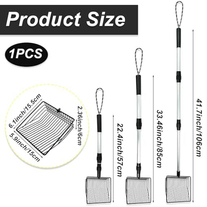 Chicken Poop Scooper 3 in 1 Adjustable Long Handle Litter Metal Scoop Heavy Duty Metal Chicken Poop Scooper Litter Sieving Shovel, Chicken Coop Accessories (22-41.7")