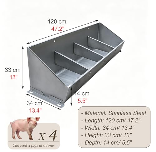 Stainless Steel Pig Feeder Trough, 4 5 7 Holes Wall-Mounted Hog Feeding, Anti-waste Livestock Feed Trough for Cattles, Hogs, Horses(L120cm/47.2"(4 Slots)) - size: L120cm/47.2"(4 Slots)