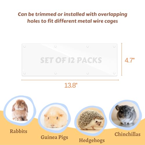 12 Pcs Cage Guard 13.8"x4.7" with Zip Ties & Personalized Letter Stickers, Scatter Guard Clear Cage Liner Flexible Side Lining for Rabbit Guinea Pig C&C Metal Wire Playpen - size: 13.8" x 4.7" (12 PCS, 8 Holes)