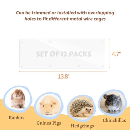 12 Pcs Cage Guard 13.8"x4.7" with Zip Ties & Personalized Letter Stickers, Scatter Guard Clear Cage Liner Flexible Side Lining for Rabbit Guinea Pig C&C Metal Wire Playpen - size: 13.8" x 4.7" (12 PCS, 8 Holes)