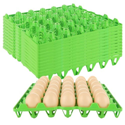 DAJAVE 12 Pack Plastic Egg Tray, Egg Crates 30-Eggs Flats for Home Chicken Farmers, Stackable Eggs Cartons Flats for Packing, Storage, Shipping Fresh (Green) - color: Green