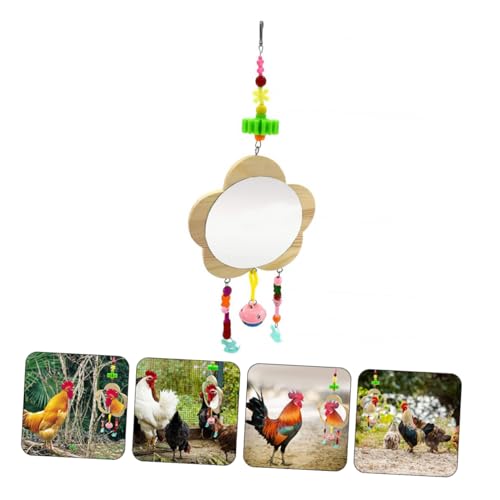 Yardwe Playful Wooden Chicken Toy Hen Rooster Mirror Pendant Pet Hen Rooster Hanging Mirror Bells Coop Toys Random Color