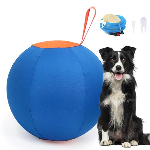Herding Ball for Dogs, Jolly Ball for Dogs and Goats, Dog Soccer with Straps & Hand Pump for Cattle Dog, Collies, and Herding Breeds for Training and Play, Not Suitable for Chewing or Gnawing - 18"