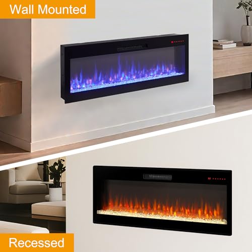 50" WiFi Electric Fireplace, Wall Fireplace Electric with Remote Control, 16 Adjustable Flame Colors, Wall Mounted/Recessed, 1400W Fireplace Insert Heater, Timer, Remote & App Control - size: 50 Inch Upgraded