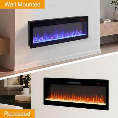 50" WiFi Electric Fireplace, Wall Fireplace Electric with Remote Control, 16 Adjustable Flame Colors, Wall Mounted/Recessed, 1400W Fireplace Insert Heater, Timer, Remote & App Control - size: 50 Inch Upgraded